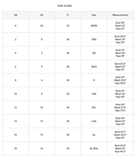 Burberry women's size chart